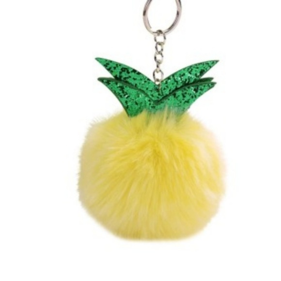 Puffy Pom Pom Glitter Pineapple Bag Charm Keyring - Picture 2 of 4